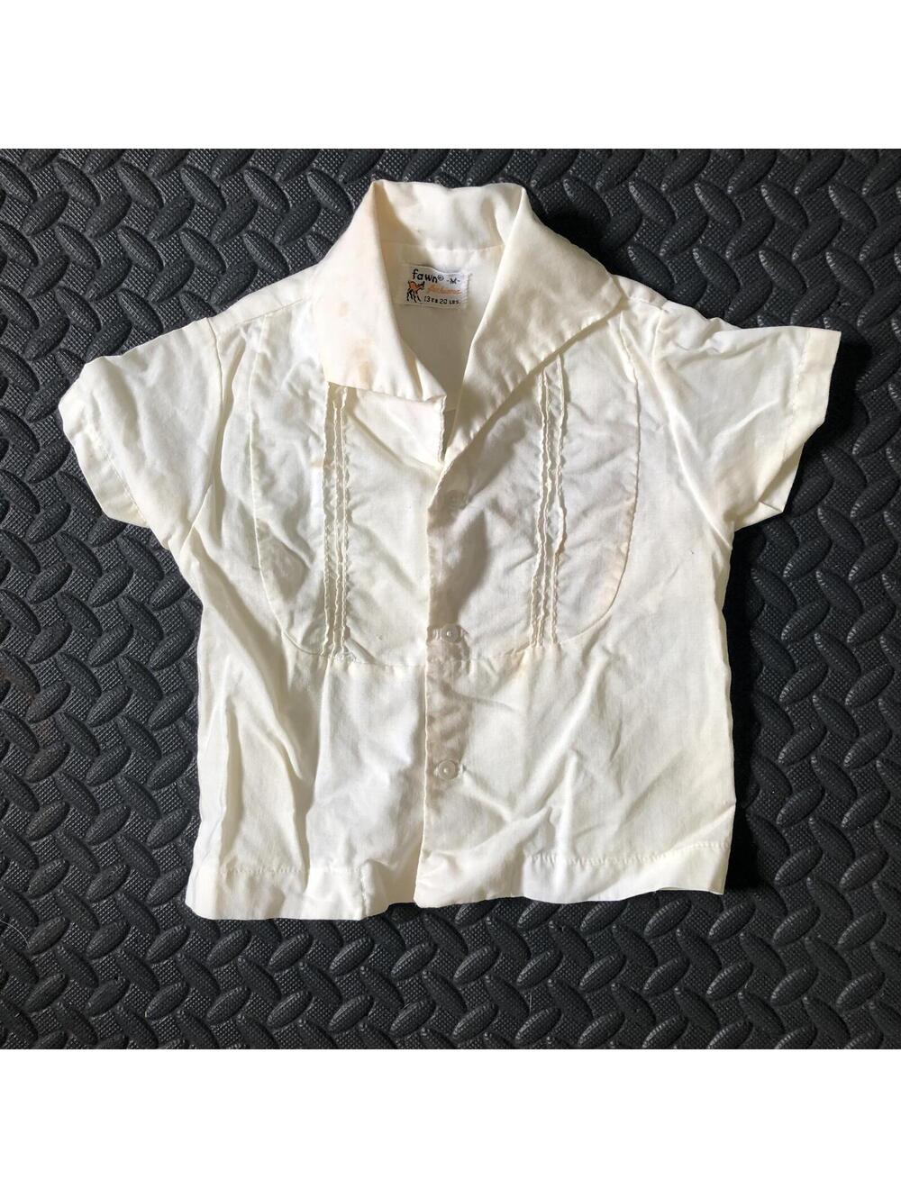 Vintage Fawn Fashions Cream Short Sleeve Button-Up Shirt M 13-20lbs